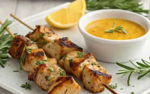 Brochettes de poulet grillé, savoureuses et juteuses, prêtes à être dégustées avec leur sauce onctueuse. Une marinade brochette poulet parfaite pour l'été.