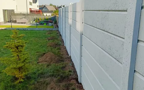 Nowy betonowy płot czeka na aranżację. Jak upiększyć betonowy płot? Sadzimy drzewko i planujemy nasadzenia.