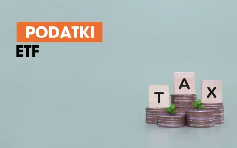 Podatki i ETF. Monety tworzą stosy, na których umieszczono litery tworzące słowo TAX.