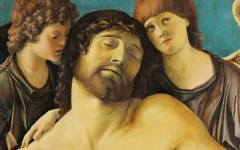 Le Christ mort, soutenu par deux anges, une œuvre émouvante d'un peintre vénitien.