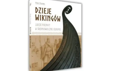 Okładka książki "Dzieje wikingów" z fragmentem statku i sylwetkami wojowników. Odkryj historie wikingów!