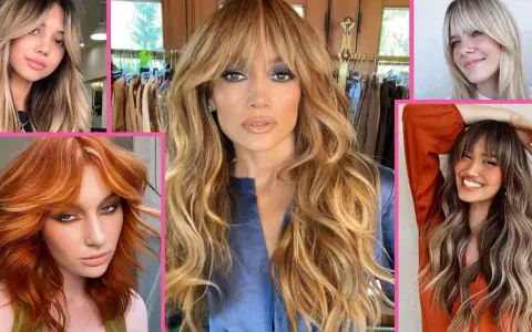 Cinque donne con capelli lunghi e mossi, alcune con una frangia a tendina che incornicia il viso, sfoggiano look diversi.
