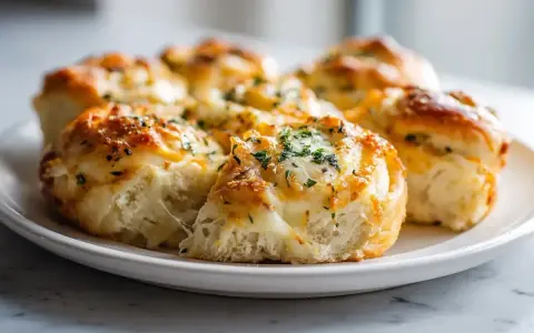 Puszyste bułki z airfryer, z ciągnącym się serem i ziołami, wyglądają apetycznie.