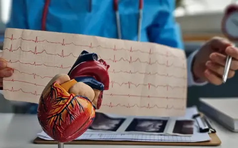 Model serca i EKG. Lekarz analizuje zapis, być może w kontekście leczenia bisocard.