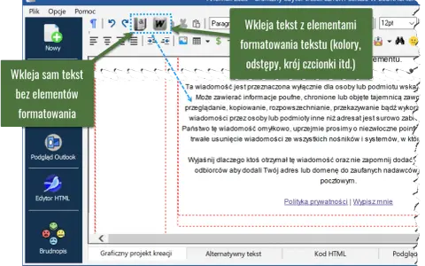 Wybór opcji wklejania tekstu: bez formatowania lub z elementami formatowania (kolory, odstępy, krój czcionki). To ułatwia zarządzanie skróty w grafiku pracy.
