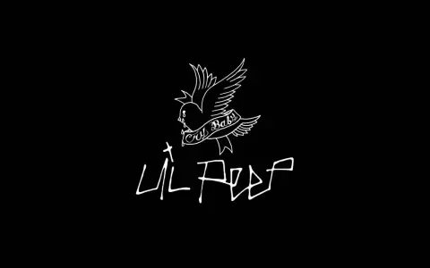 Biały ptak z napisem "Cry Baby" na wstędze i podpis "Lil Peep" na czarnym tle. Bez wątpienia symbolizuje smutek.