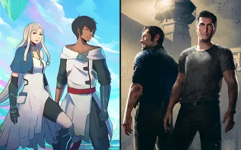 Dwie pary bohaterów, jedna w stylu anime, druga realistyczna, sugerują gry podobne do It Takes Two.