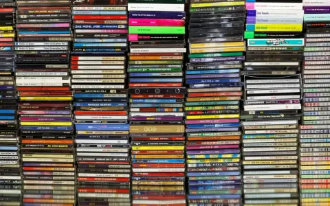 Najważniejsze płyty w historii muzyki: stosy CD z hitami disco, dance, pop i rocka.