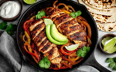 Fajitas de pollo con pimientos, aguacate y tortillas. ¡Un festín listo para disfrutar!
