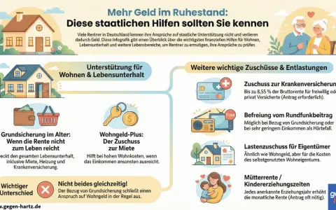 Infografik zeigt staatliche Hilfen für Rentner. Sie erklärt, wieviel Rentenpunkte bei Pflegegrad 2 relevant sind, z.B. Wohngeld-Plus.