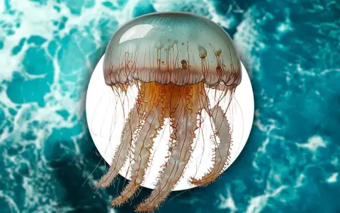 Una medusa trasparente con lunghi tentacoli fluttua nell'acqua turchese. Un promemoria di quando ci sono le meduse in mare.