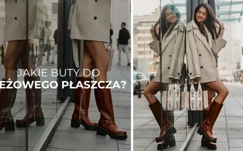 Kobieca stylizacja z beżowym trenczem i brązowymi kozakami. Idealne buty do trencza, które podkreślą każdą wiosenną i jesienną kreację.