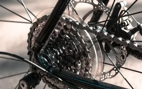 Widok tylnej przerzutki Shimano i kasety. Dowiedz się, jak naciągnąć łańcuch w rowerze z przerzutkami Shimano.