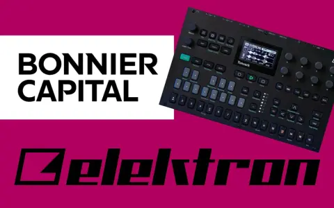 Elektron Syntakt, urządzenie do tworzenia muzyki, obok logo Bonnier Capital.