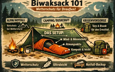Biwaksack 101: Wetterfest, atmungsaktiv, ultraleicht. Ideal für Camping, Bushcraft und Krisenvorsorge. Die wahre Bedeutung eines Biwaksacks liegt im Schutz vor den Elementen.