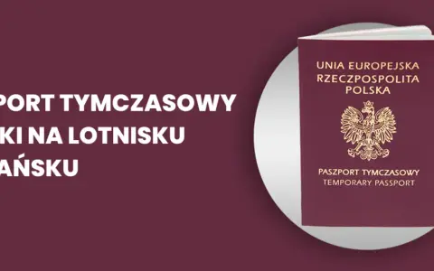Paszport tymczasowy na lotnisku w Gdańsku. Dokument z orłem i napisem "Unia Europejska Rzeczpospolita Polska".