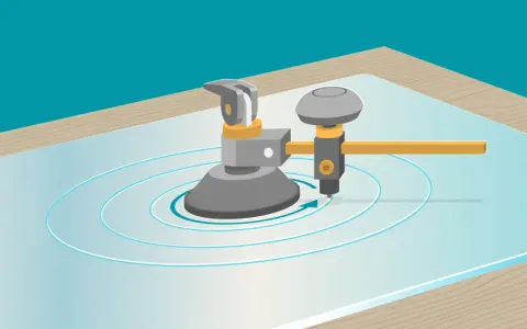 Herramienta para perforar vidrio sin taladro, creando círculos perfectos.