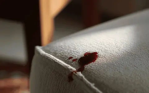 Mancha de sangre fresca en un sofá blanco. Aprende como quitar una mancha de sangre del sofa para restaurar su limpieza.