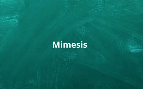 Biały napis "Mimesis" na zielonej tablicy. To pojęcie kluczowe dla zrozumienia, jak literatura naśladuje rzeczywistość.