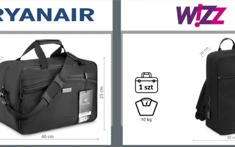 Torba podróżna i plecak, idealne na bagaż podręczny Ryanair 2 sztuki. Wymiary i waga zgodne z wytycznymi linii lotniczych.