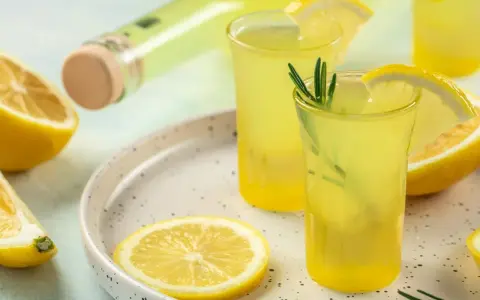 Orzeźwiający limoncello co to? Włoski likier cytrynowy w kieliszkach, ozdobiony cytryną i rozmarynem, obok butelki i świeżych cytryn.