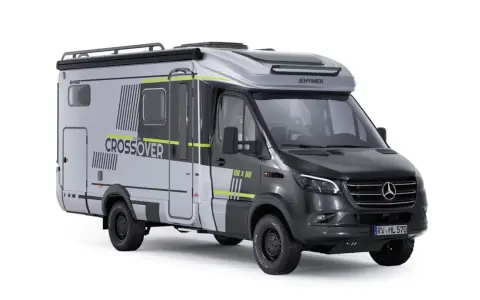 En Hymer Duomobil Crossover, redo för äventyr. Denna husbil kombinerar komfort med terrängkapacitet.