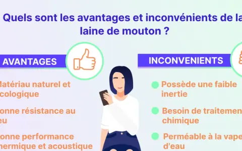 Avantages et inconvénients de la laine de mouton pour l'isolation : matériau naturel, bonne résistance au feu, performance thermique et acoustique.