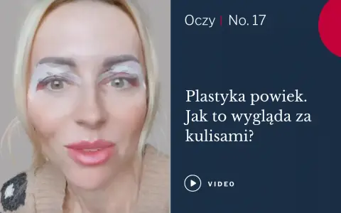 Kobieta z plastrem na powiekach górnych, przygotowująca się do zabiegu korekty powiek.