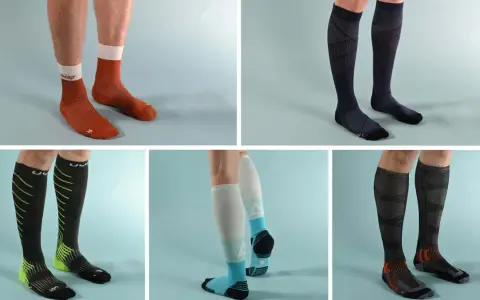 Verschiedene Kompressionssocken für das Laufen, von kurz bis knielang, in diversen Farben und Designs.