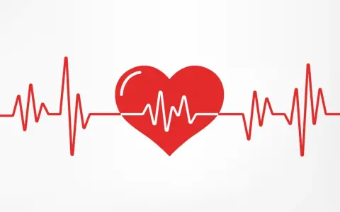 Czerwone serce z linią EKG, symbolizujące zdrowe tetno 80.