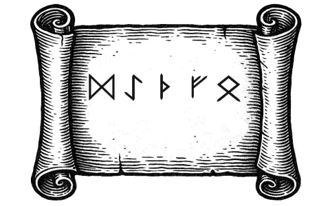 Zwoje z runami, które mogą przyciągnąć bogactwo. Te starożytne symbole, runy na pieniądze, zdobią zwoje.