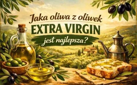 Jaka oliwa z oliwek EXTRA VIRGIN jest najlepsza? Butelka, miseczka i chleb z oliwą na tle śródziemnomorskiego krajobrazu.