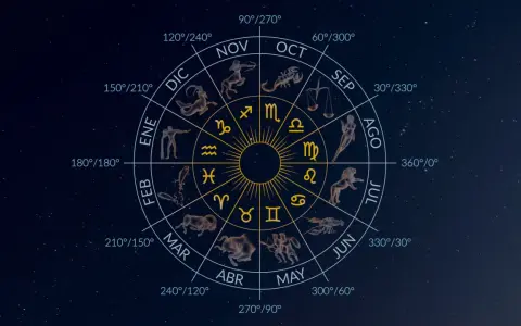 Rueda zodiacal con símbolos y figuras que representan el significado de las constelaciones y los meses del año.