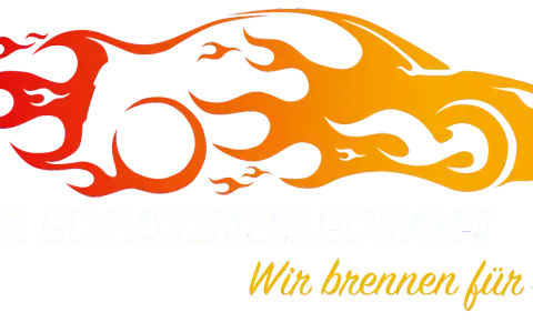 Logo mit einem Auto aus Flammen und dem Text "DER ERSATZTEILEPROFI. Wir brennen für Sie.