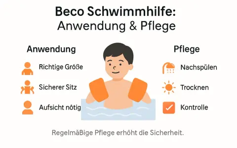 Beco Schwimmhilfe für Kleinkinder: Anwendung & Pflege. Ein Junge mit Schwimmflügeln im Wasser. Tipps für sichere Nutzung und Pflege.
