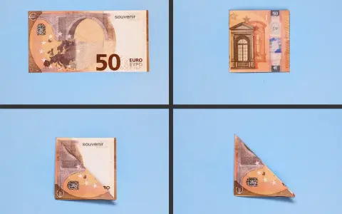 Schritt-für-Schritt-Anleitung, wie man aus 50-Euro-Scheinen eine Origami-Figur faltet.