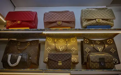 Borse Louis Vuitton fuori produzione, tra cui modelli classici e versioni con monogrammi iconici, esposte su scaffali illuminati.