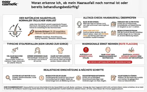 Der Text erklärt, wann **starker Haarausfall** normal ist und wann er ärztliche Hilfe erfordert. Er zeigt, wie man den eigenen Haarzustand beurteilt.