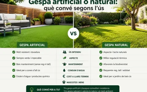 Comparativa de cesped artificial o natural, mostrando sus ventajas y desventajas para diferentes usos.