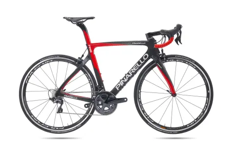 Sleek black and red Pinarello Gan RS road bike with Ultegra components and Fulcrum wheels, ready for a fast ride.