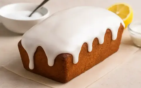 Un délicieux cake au citron avec un glaçage blanc dégoulinant. Parfait pour un glacage sur gateau froid ou chaud, il est prêt à être dégusté.