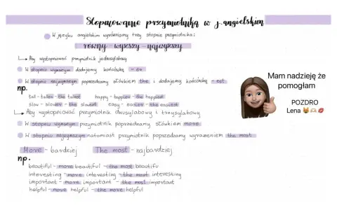 Stopniowanie przymiotników w j. angielskim: easy, easier, the easiest. Wyjaśnienie stopniowania przymiotników jednosylabowych i wielosylabowych.