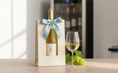 Bouteille de vin blanc sec dans un emballage cadeau, verre de vin et raisins verts. Idéal pour un classement "top 10 vin blanc sec".