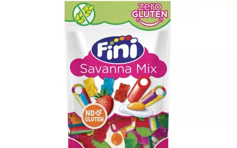 Bolsa de dulces Fini Savanna Mix, con ositos, fresas y huevos fritos. ¡Disfruta de estos deliciosos dulces celiacos sin gluten!