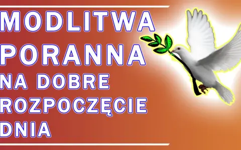 Modlitwa poranna na dobre rozpoczęcie dnia. Biały gołąb z gałązką oliwną symbolizuje pokój i nadzieję, towarzysząc porannej modlitwie do Ducha Świętego.
