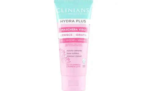 Maschera viso Clinian's Hydra Plus per pelli secche e sensibili, lenisce e idrata, ideale per l'ipersensibilità della pelle.