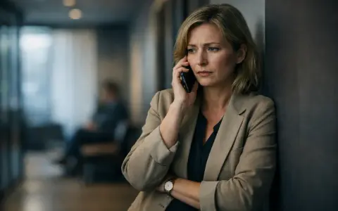 Zmartwiona kobieta rozmawia przez telefon, martwiąc się o odsetki ustawowe.