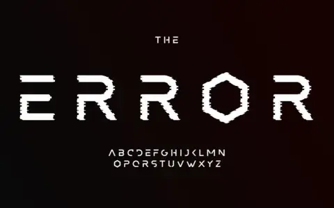 Le mot "ERROR" en lettres blanches pixélisées, avec un hexagone pour le "O". Une pièce fautée, une valeur à corriger.