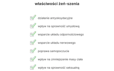 Właściwości żeń-szenia koreańskiego: działanie antyoksydacyjne, wsparcie umysłu, odporności i układu nerwowego, poprawa samopoczucia i sprawności seksualnej.