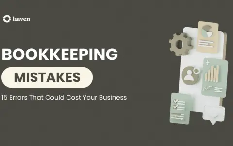 Bookkeeping mistakes can be costly. This graphic highlights common errors with icons representing data, checklists, and user profiles.